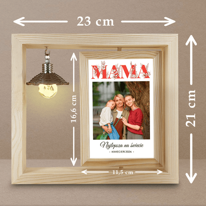 Moja mama - Druk na szkle w drewnianej ramce + led, spersonalizowany prezent dla mamy - idamell.com