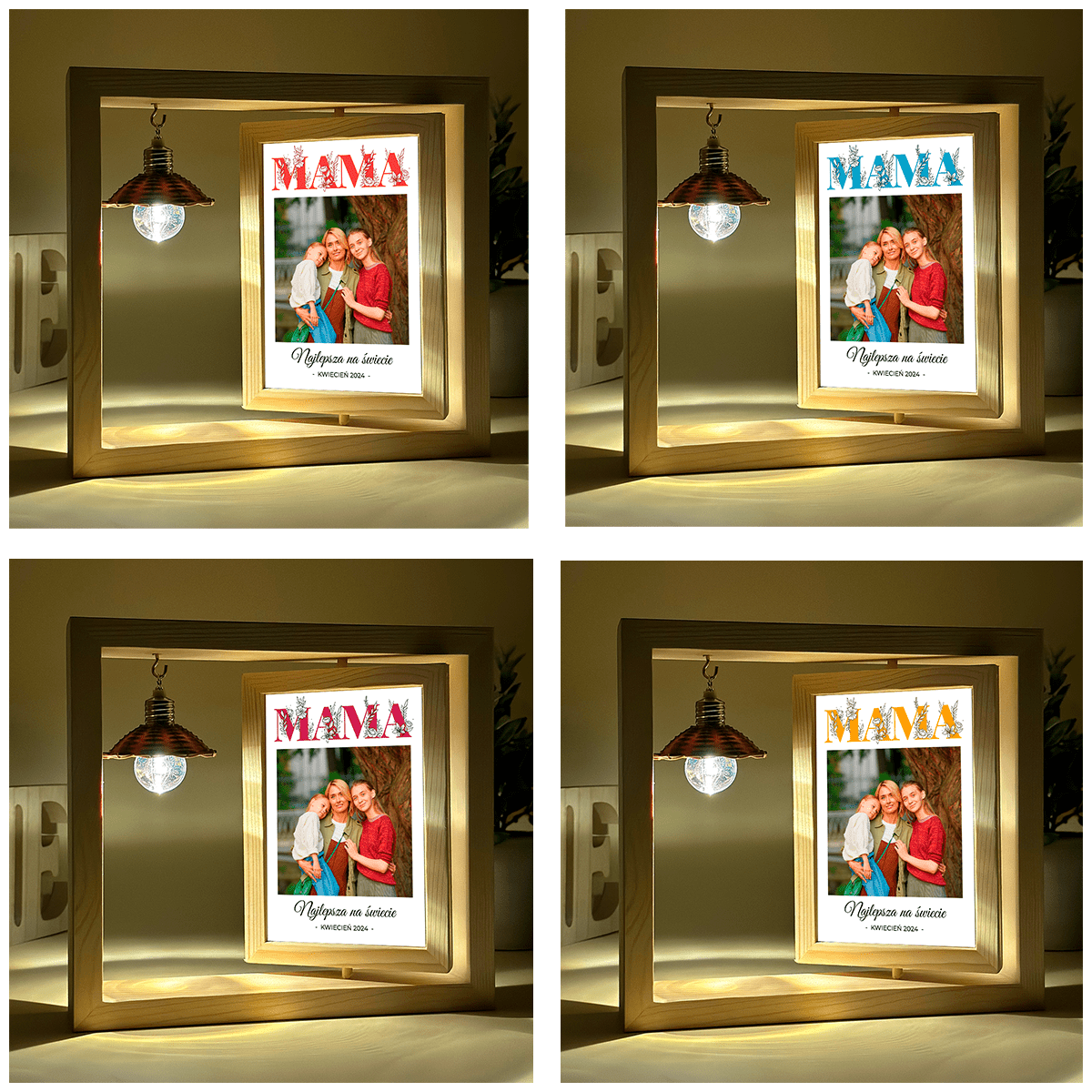Moja mama - Druk na szkle w drewnianej ramce + led, spersonalizowany prezent dla mamy - idamell.com
