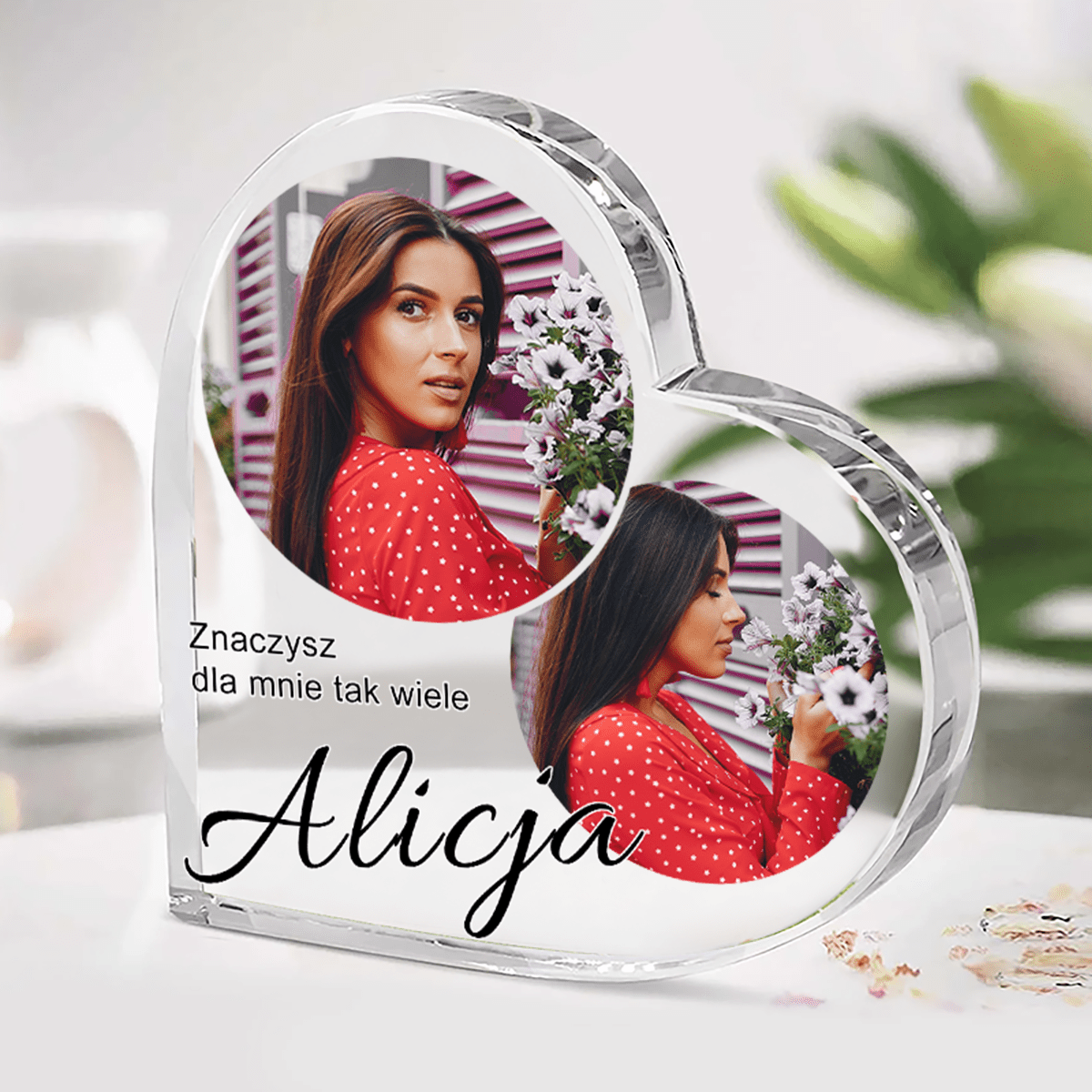 Moja ukochana kobieta - Szklane serce, spersonalizowany prezent dla niej - idamell.com