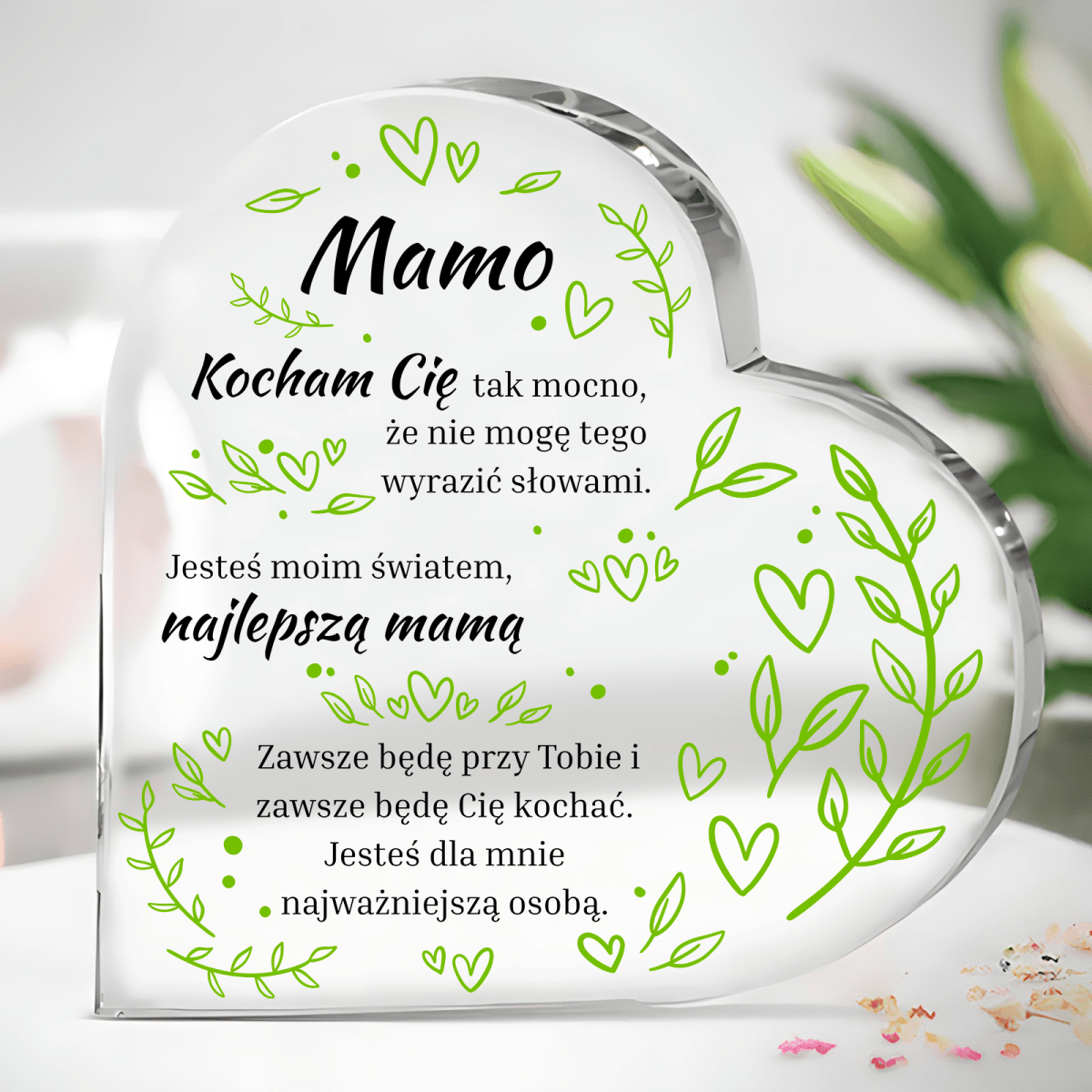 Moja ukochana mamo - Szklane serce, spersonalizowany prezent dla mamy - idamell.com