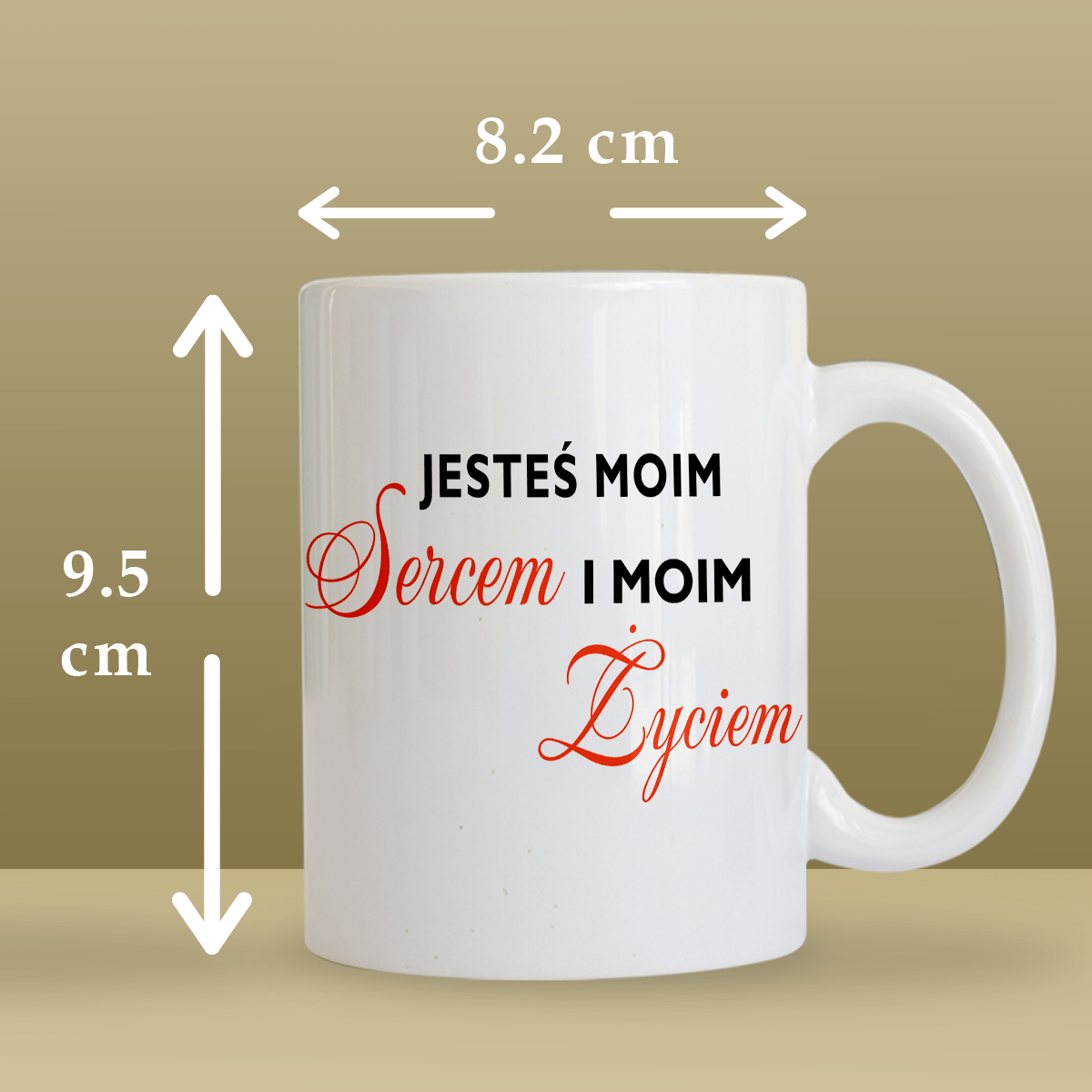 Moje serce - 1x Kubek z nadrukiem, spersonalizowany prezent dla pary - idamell.com