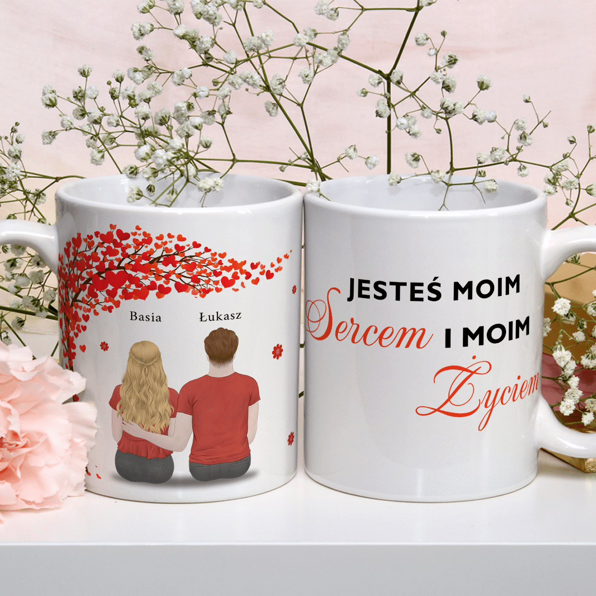 Moje serce - 1x Kubek z nadrukiem, spersonalizowany prezent dla pary - idamell.com