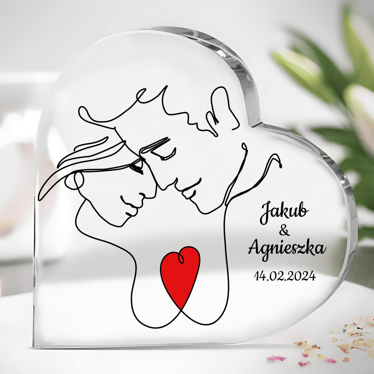 Moje serce - Szklane serce, spersonalizowany prezent dla pary - idamell.com