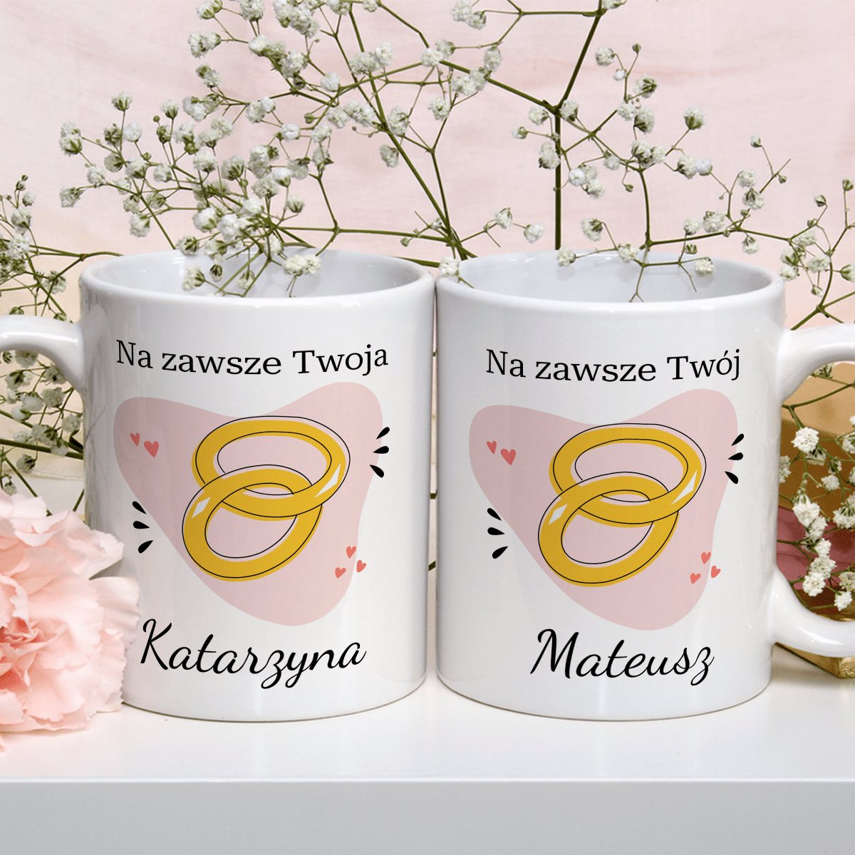 Na zawsze - Zestaw 2 x Kubek z nadrukiem, spersonalizowany prezent dla pary - idamell.com