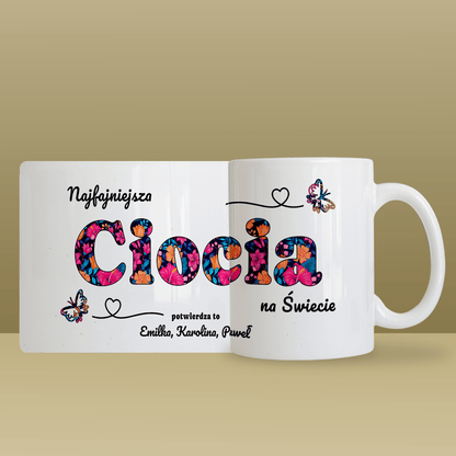 Najfajniejsza ciocia - 1x Kubek z nadrukiem, spersonalizowany prezent dla cioci - idamell.com