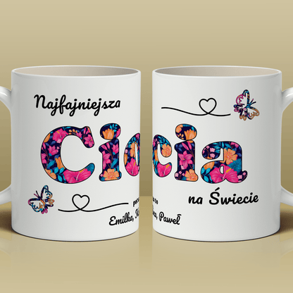 Najfajniejsza ciocia - 1x Kubek z nadrukiem, spersonalizowany prezent dla cioci - idamell.com