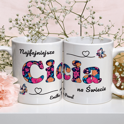 Najfajniejsza ciocia - 1x Kubek z nadrukiem, spersonalizowany prezent dla cioci - idamell.com