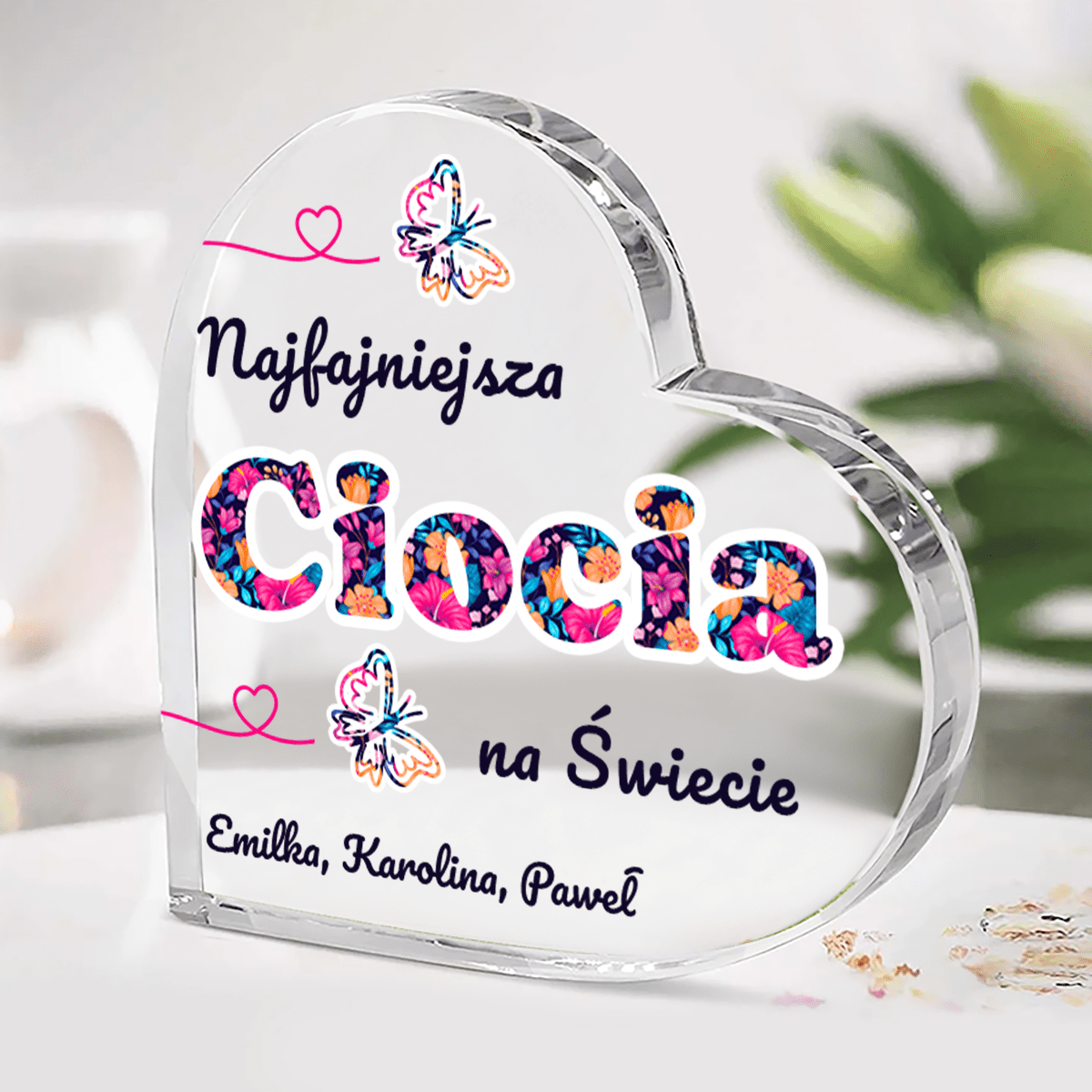 Najfajniejsza ciocia na świecie - Szklane serce, spersonalizowany prezent dla cioci - idamell.com