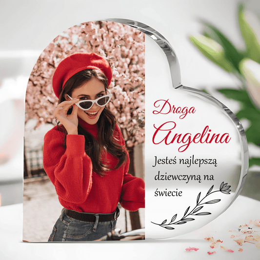 Najlepsza dziewczyna na świecie - Szklane serce, spersonalizowany prezent dla niej - idamell.com