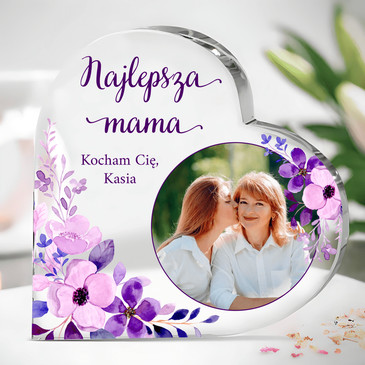 Najlepsza mama z córką - Szklane serce, spersonalizowany prezent dla mamy - idamell.com