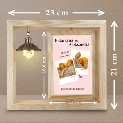 Najlepsze wspomnienia - Druk na szkle w drewnianej ramce + led, spersonalizowany prezent dla mamy - idamell.com