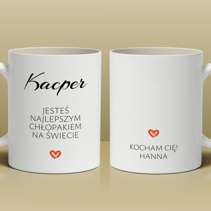 Najlepszy na świecie - Kubek z nadrukiem, spersonalizowany prezent dla chłopaka - idamell.com