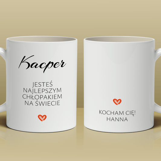 Najlepszy na świecie - Kubek z nadrukiem, spersonalizowany prezent dla chłopaka - idamell.com