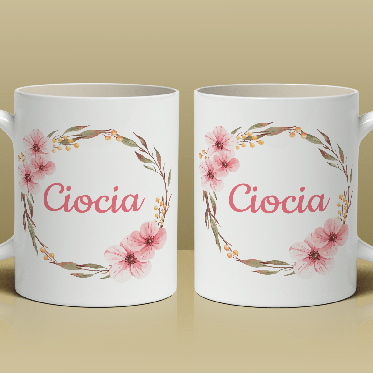 Napis Ciocia z kwiatowym motywem - 1x Kubek z nadrukiem, prezent dla cioci - idamell.com