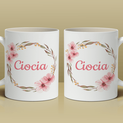 Napis Ciocia z kwiatowym motywem - 1x Kubek z nadrukiem, prezent dla cioci - idamell.com