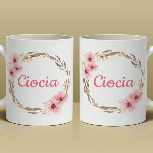 Napis Ciocia z kwiatowym motywem - 1x Kubek z nadrukiem, prezent dla cioci - idamell.com