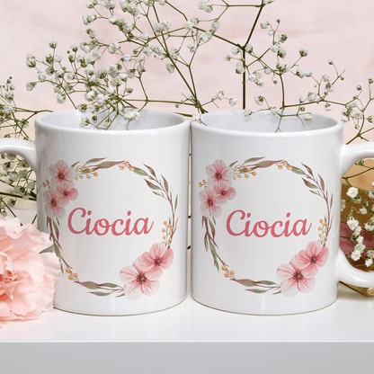 Napis Ciocia z kwiatowym motywem - 1x Kubek z nadrukiem, prezent dla cioci - idamell.com