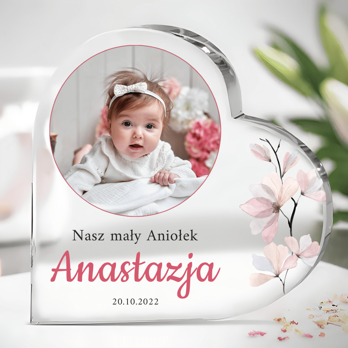 Nasz kochany aniołek - Szklane serce, spersonalizowany prezent dla rodziców - idamell.com