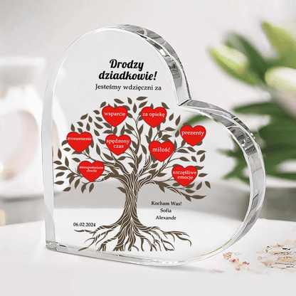 Nasza wdzięczność - Szklane serce, spersonalizowany prezent dla dziadków - idamell.com