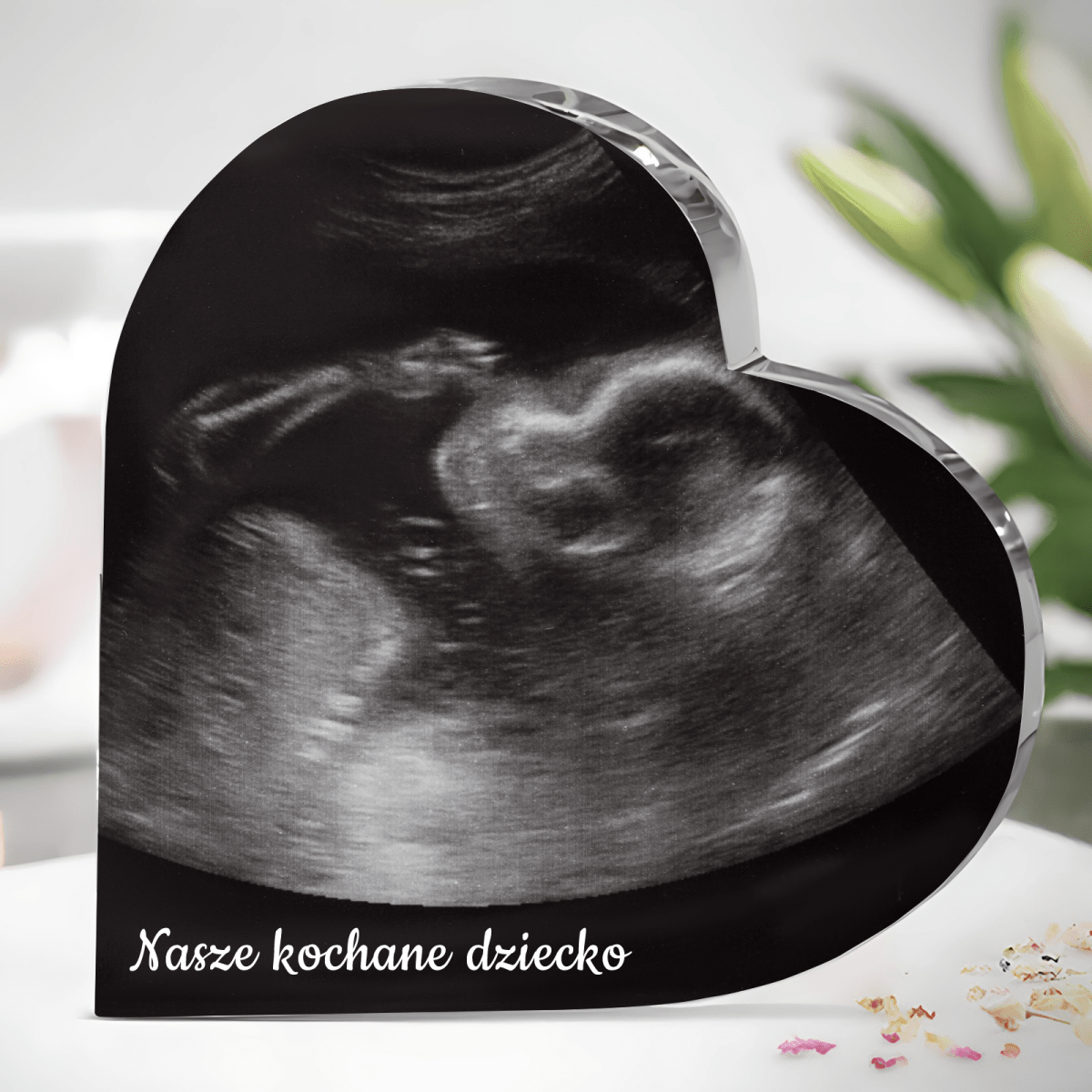 Nasze kochane dziecko - Szklane serce, spersonalizowany prezent dla rodziców - idamell.com