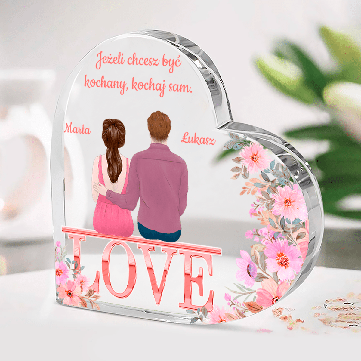 Nasze LOVE - Szklane serce, spersonalizowany prezent dla pary - idamell.com