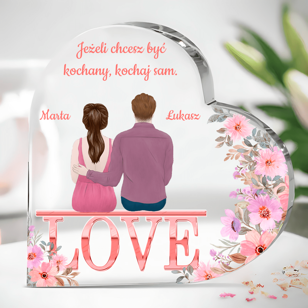 Nasze LOVE - Szklane serce, spersonalizowany prezent dla pary - idamell.com