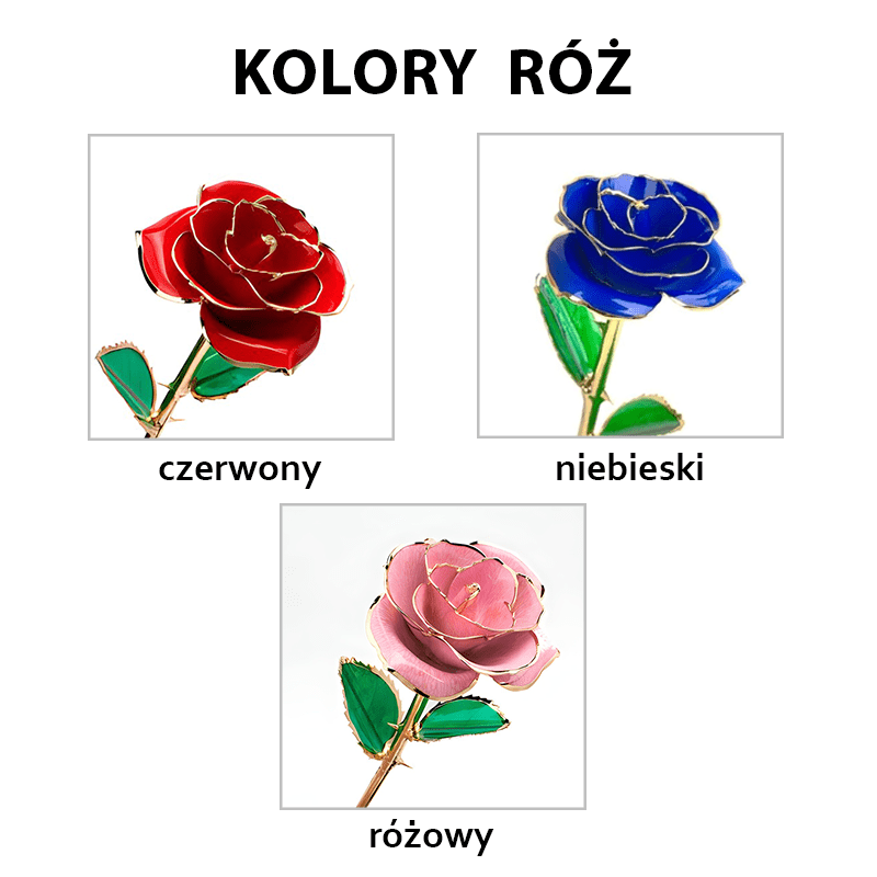 Niebieska Wieczna Róża Otulona 24K złotem + GRATISY - idamell.com
