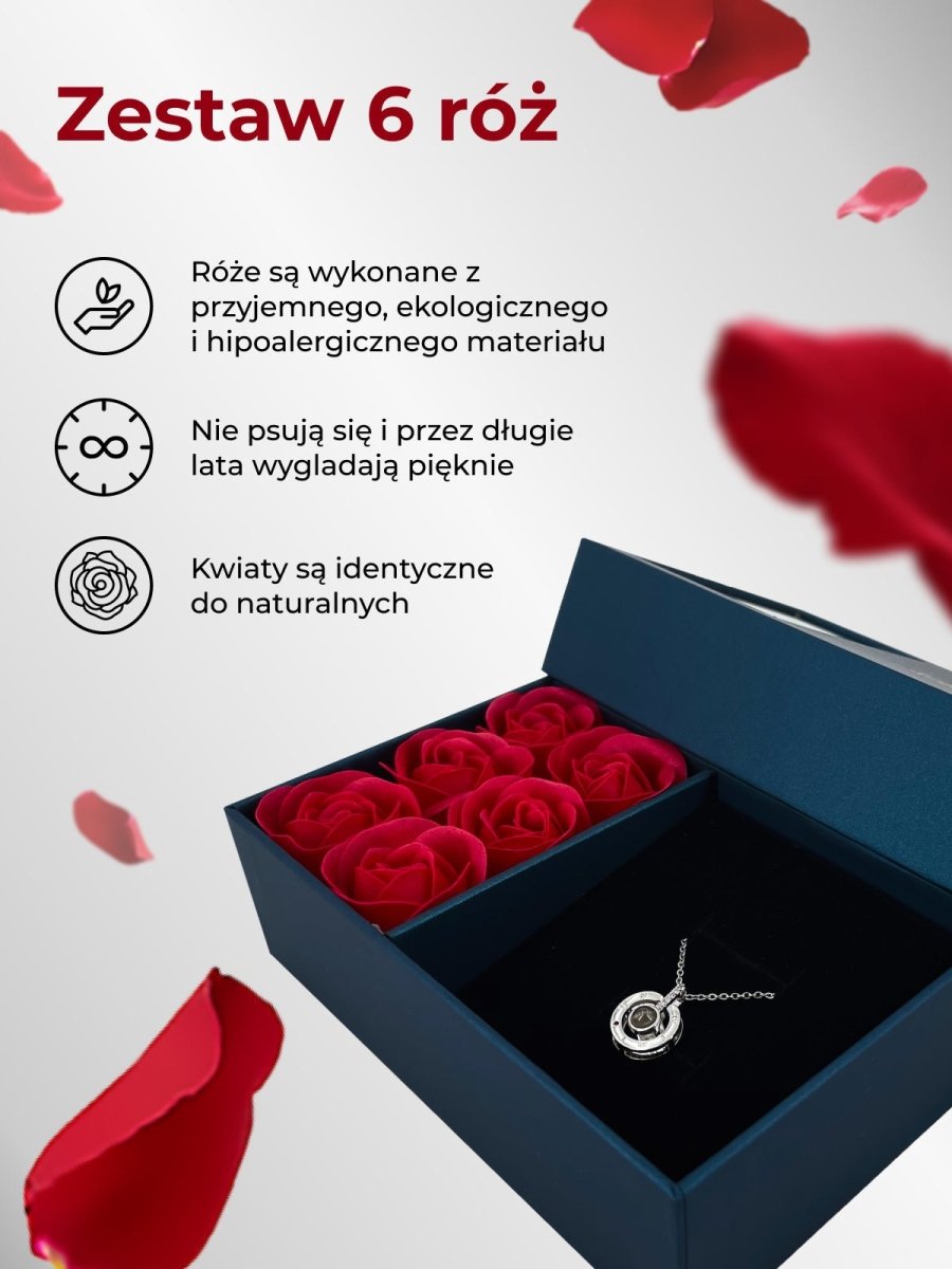 Niebieskie Pudełko z Różami na biżuterię + łańcuszek, Wyjatkowy pomysł na prezent dla dziewczyny, przyjaciółki, kobiety, na walentynki, na 18 urodziny - idamell.com - Wyjątkowe Prezenty