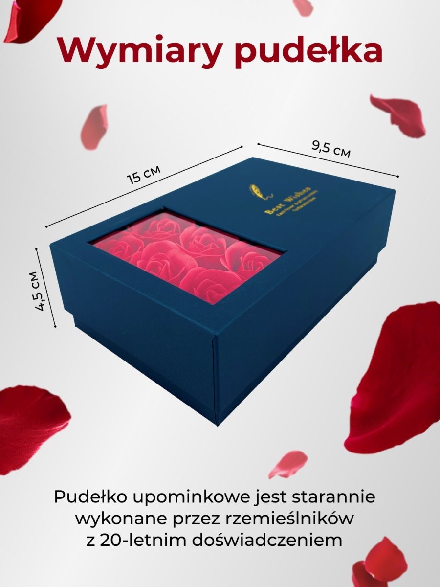 Niebieskie Pudełko z Różami na biżuterię + łańcuszek, Wyjatkowy pomysł na prezent dla dziewczyny, przyjaciółki, kobiety, na walentynki, na 18 urodziny - idamell.com - Wyjątkowe Prezenty