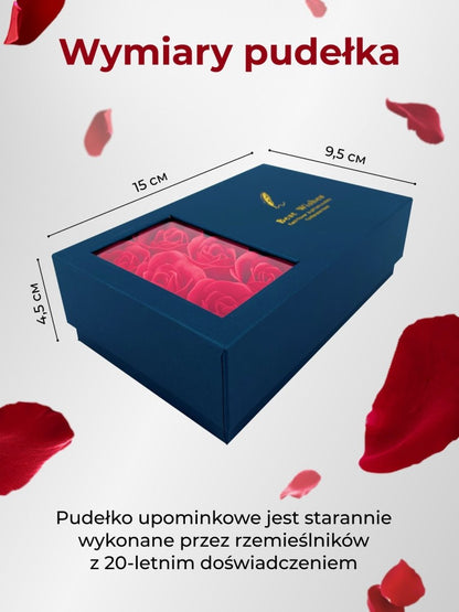 Niebieskie Pudełko z Różami na biżuterię + łańcuszek, Wyjatkowy pomysł na prezent dla dziewczyny, przyjaciółki, kobiety, na walentynki, na 18 urodziny - idamell.com - Wyjątkowe Prezenty