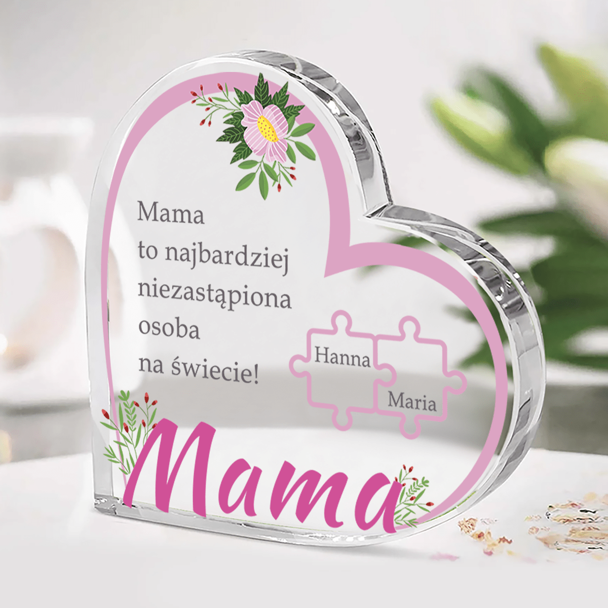 Niezastąpiona mama - Szklane serce, spersonalizowany prezent dla mamy - idamell.com