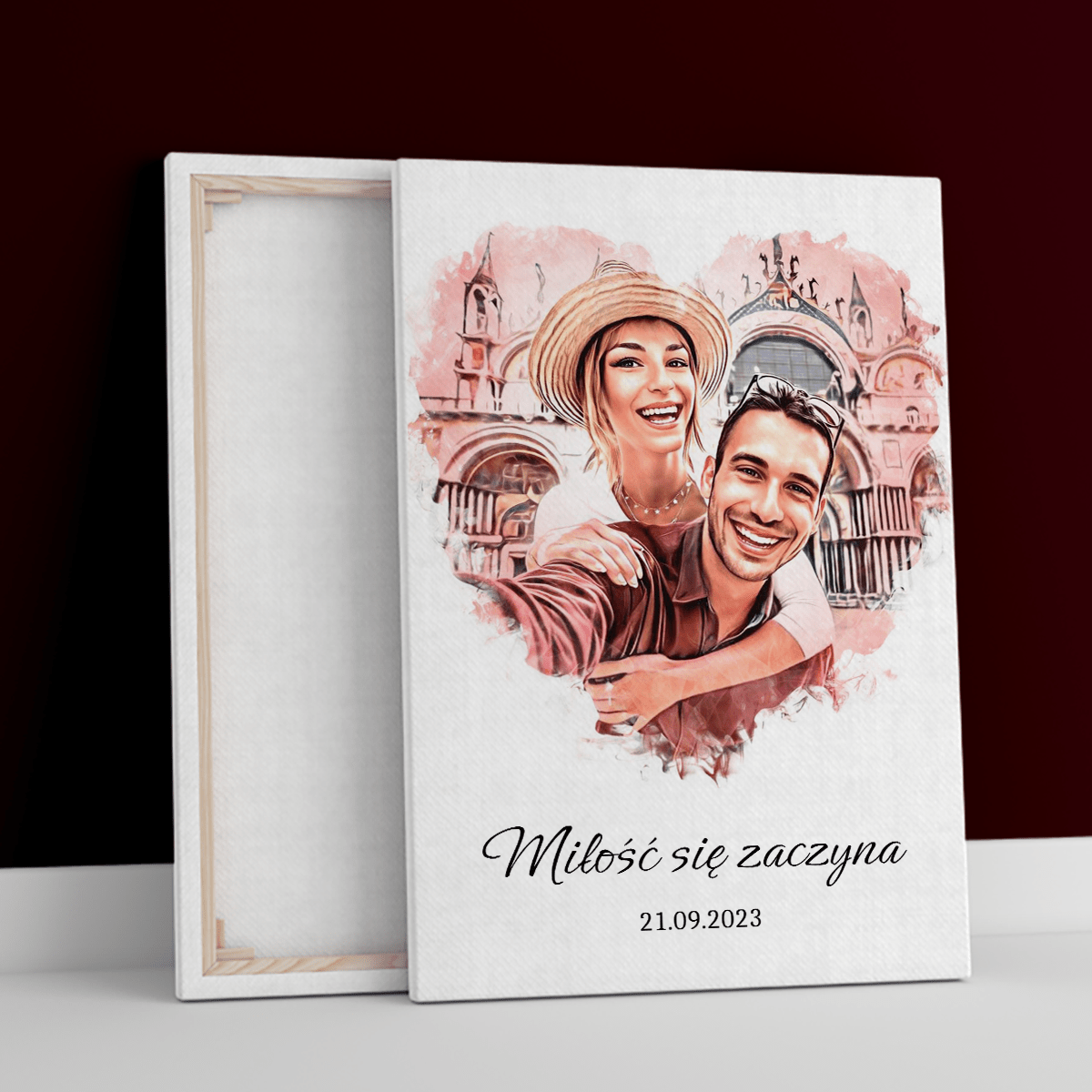 Pamiątka zakochanych - druk na płótnie, spersonalizowany prezent dla pary - idamell.com