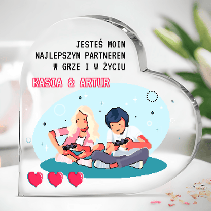 Para graczy - Szklane serce, spersonalizowany prezent dla pary - idamell.com