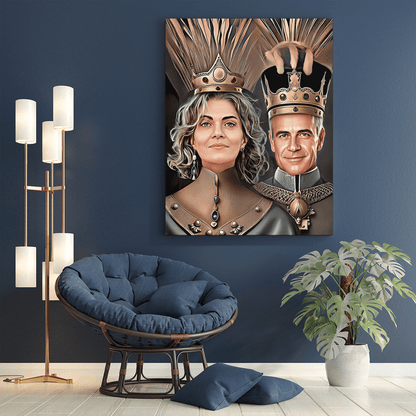Para King & Queen - druk na płótnie, spersonalizowany prezent dla dziadków - idamell.com