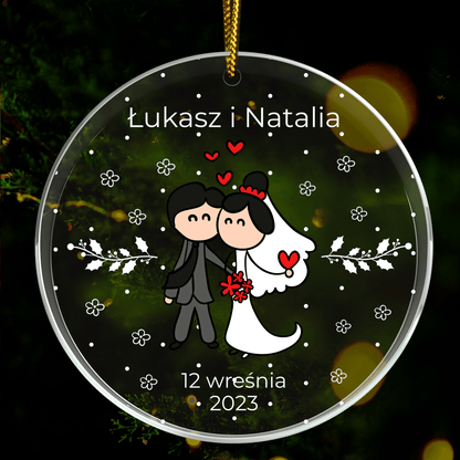 Para młoda i data - bombka choinkowa, spersonalizowany prezent dla żony - idamell.com