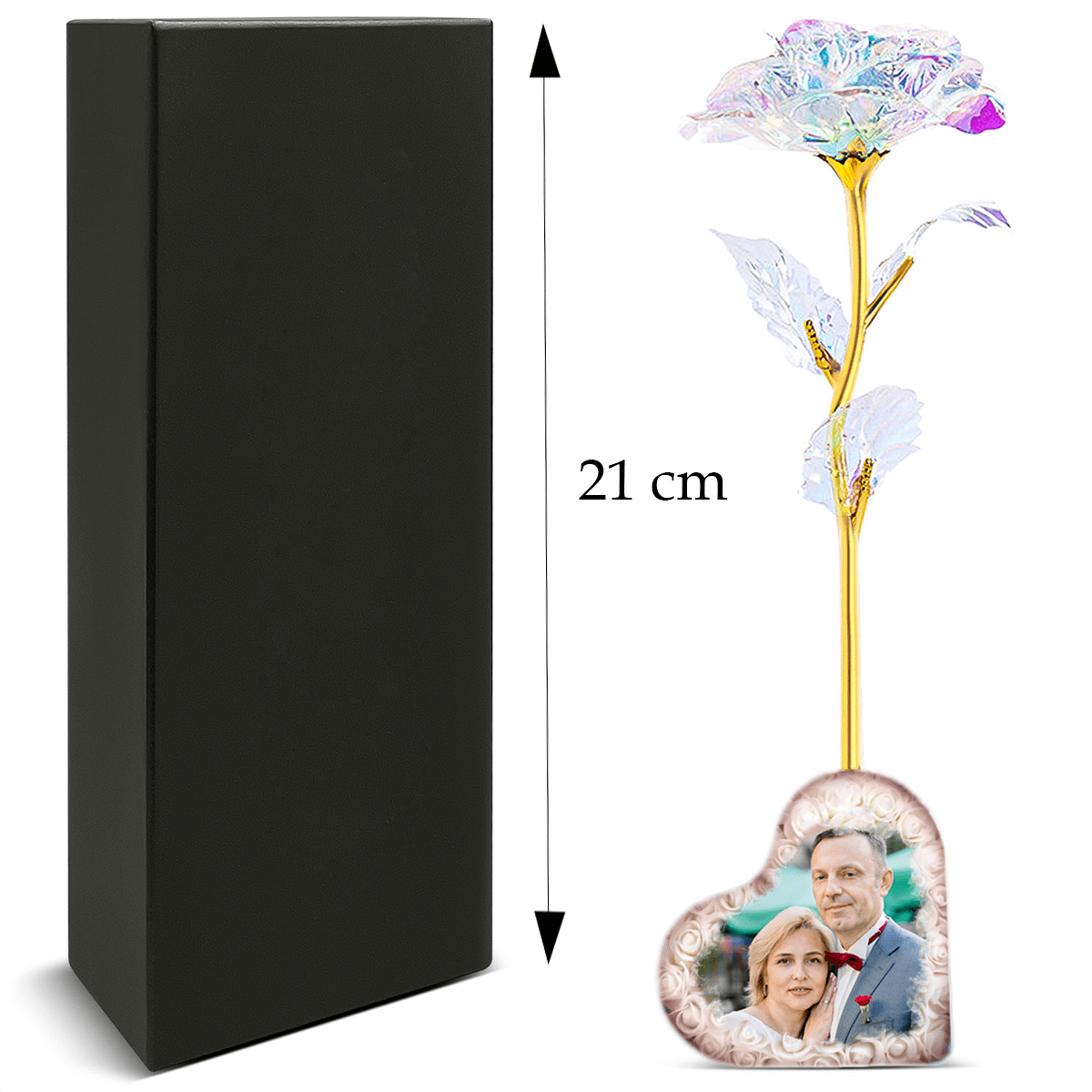 Personalizowana róża wieczna świecąca z nadrukiem + GRATISY - idamell.com
