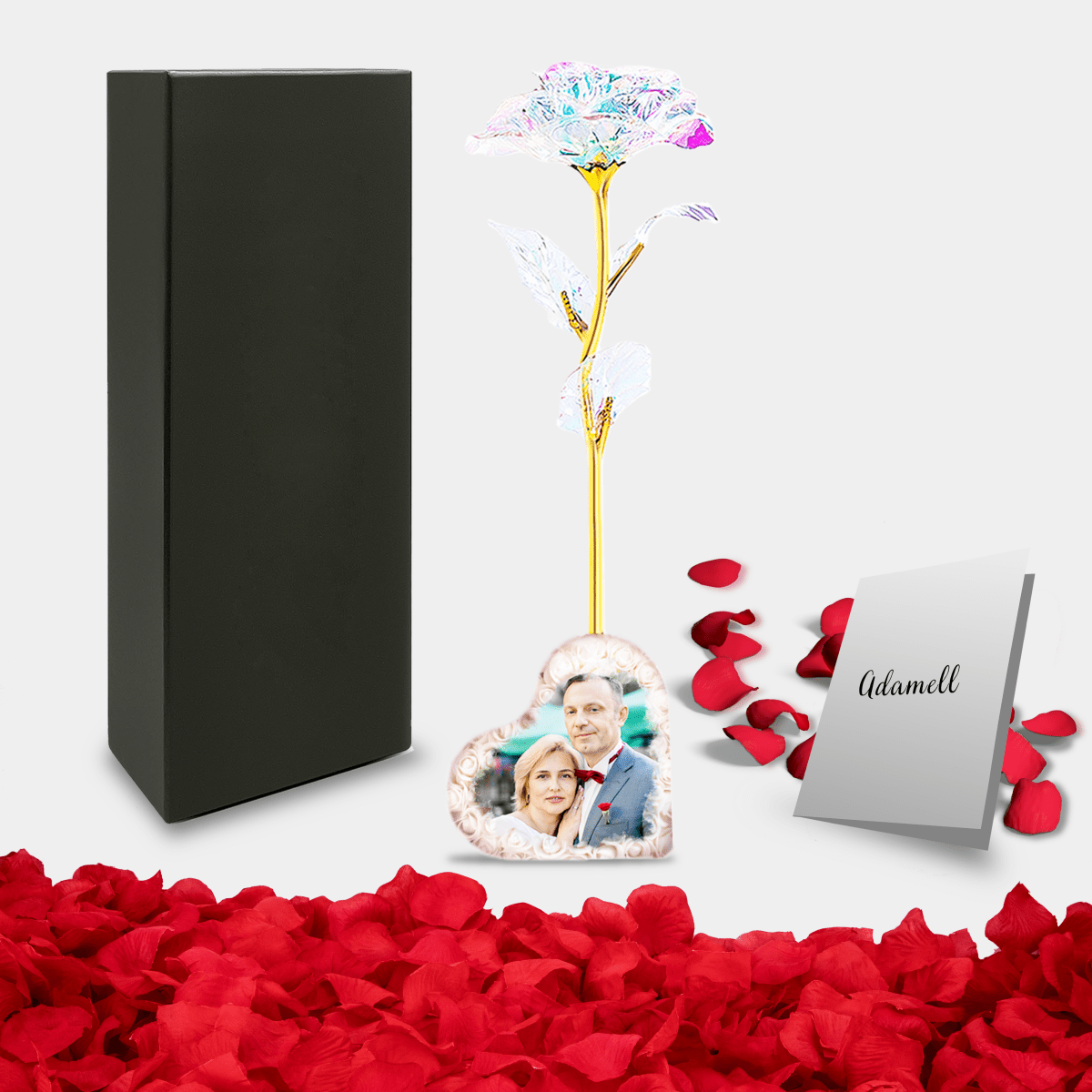 Personalizowana róża wieczna świecąca z nadrukiem + GRATISY - idamell.com