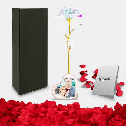 Personalizowana róża wieczna świecąca z nadrukiem + GRATISY - idamell.com
