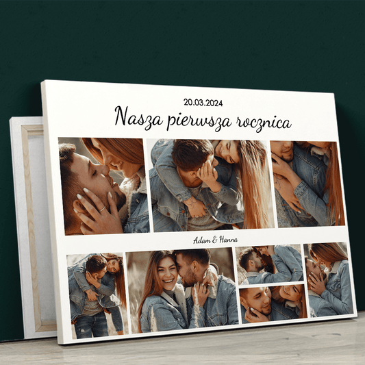 Pierwsza rocznica data + imiona - druk na płótnie, spersonalizowany prezent dla pary - idamell.com