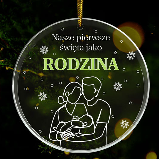 Pierwsze święta rodzinne - bombka choinkowa, spersonalizowany prezent dla rodziców - idamell.com