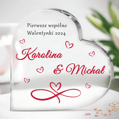 Pierwsze wspólne Walentynki - Szklane serce, spersonalizowany prezent dla pary - idamell.com