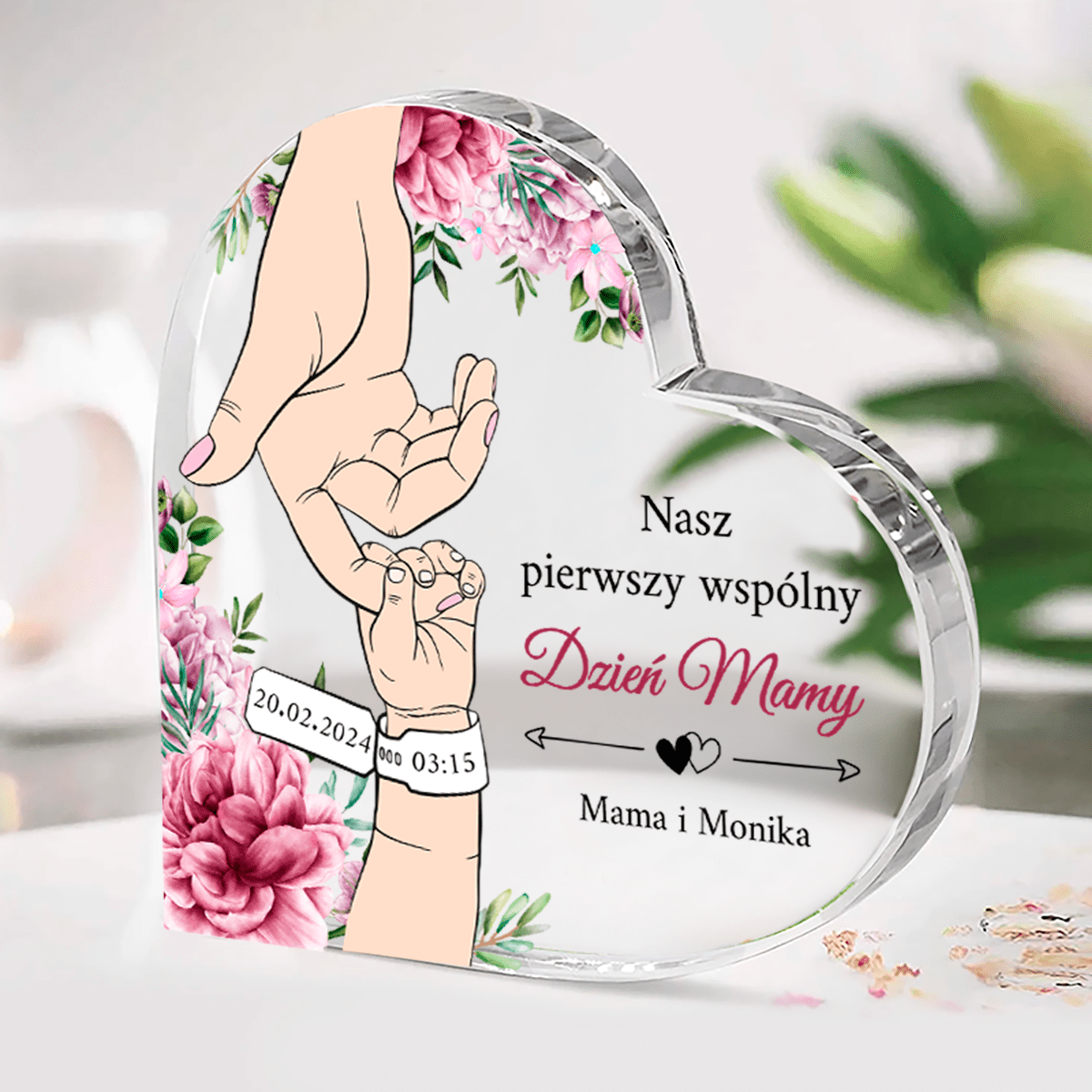 Pierwszy wspólny Dzień Mamy - Szklane serce, spersonalizowany prezent dla mamy - idamell.com