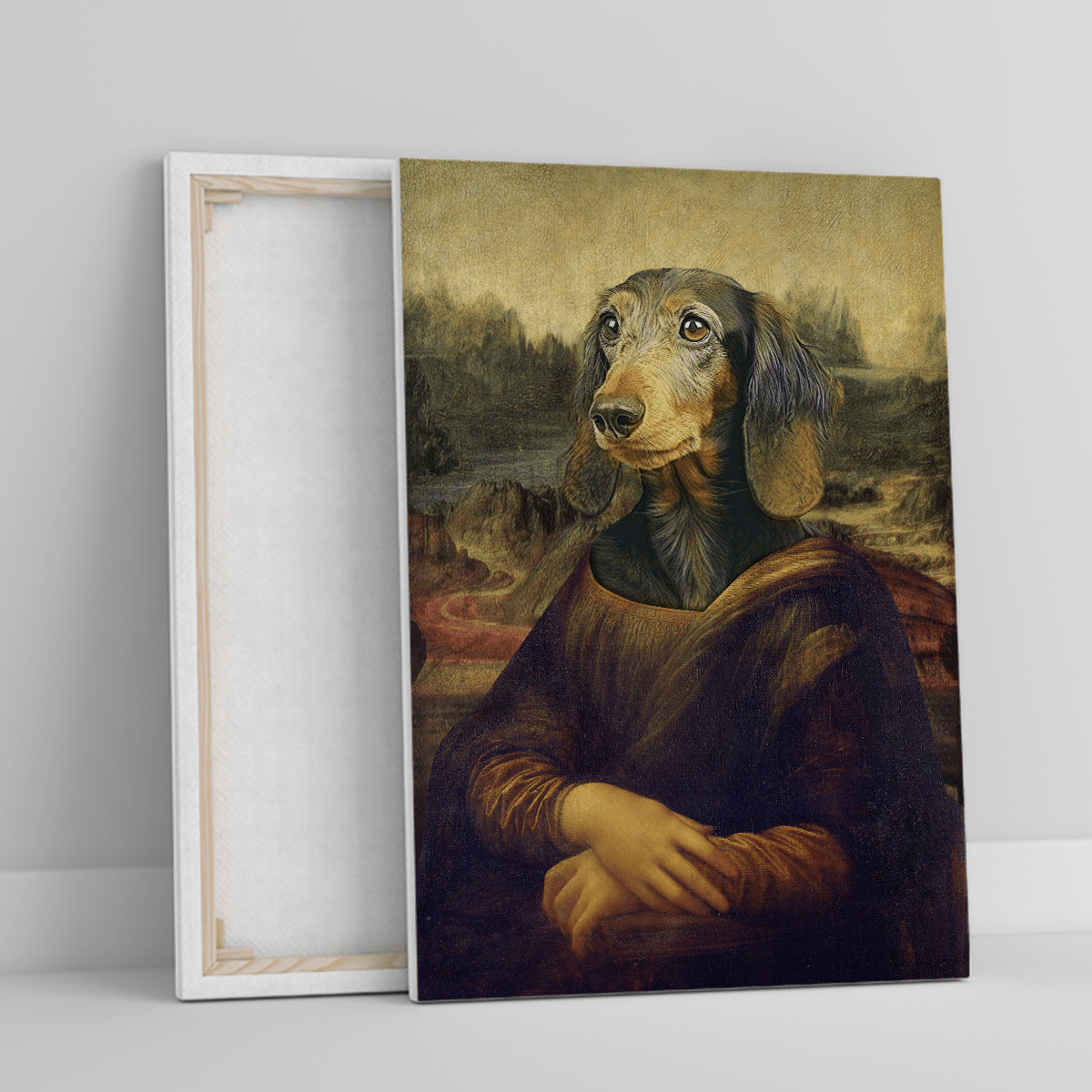 Pies Mona Lisa - druk na płótnie, spersonalizowany prezent dla właściciela psa - idamell.com