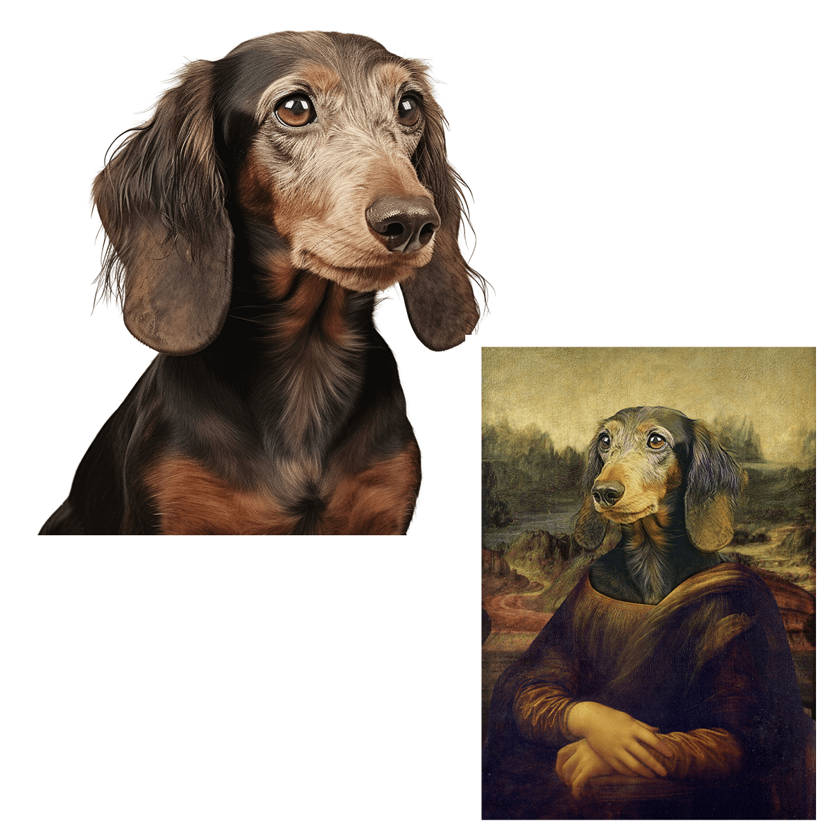 Pies Mona Lisa - druk na płótnie, spersonalizowany prezent dla właściciela psa - idamell.com