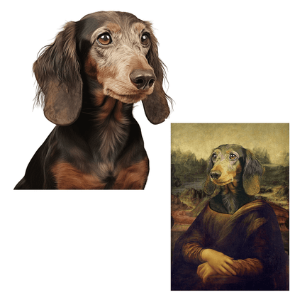 Pies Mona Lisa - druk na płótnie, spersonalizowany prezent dla właściciela psa - idamell.com