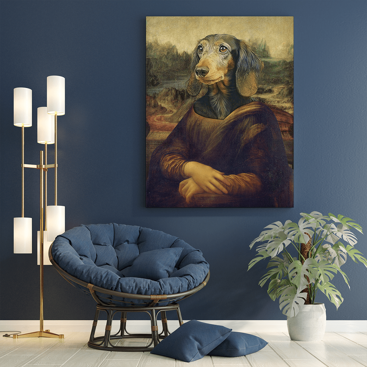 Pies Mona Lisa - druk na płótnie, spersonalizowany prezent dla właściciela psa - idamell.com