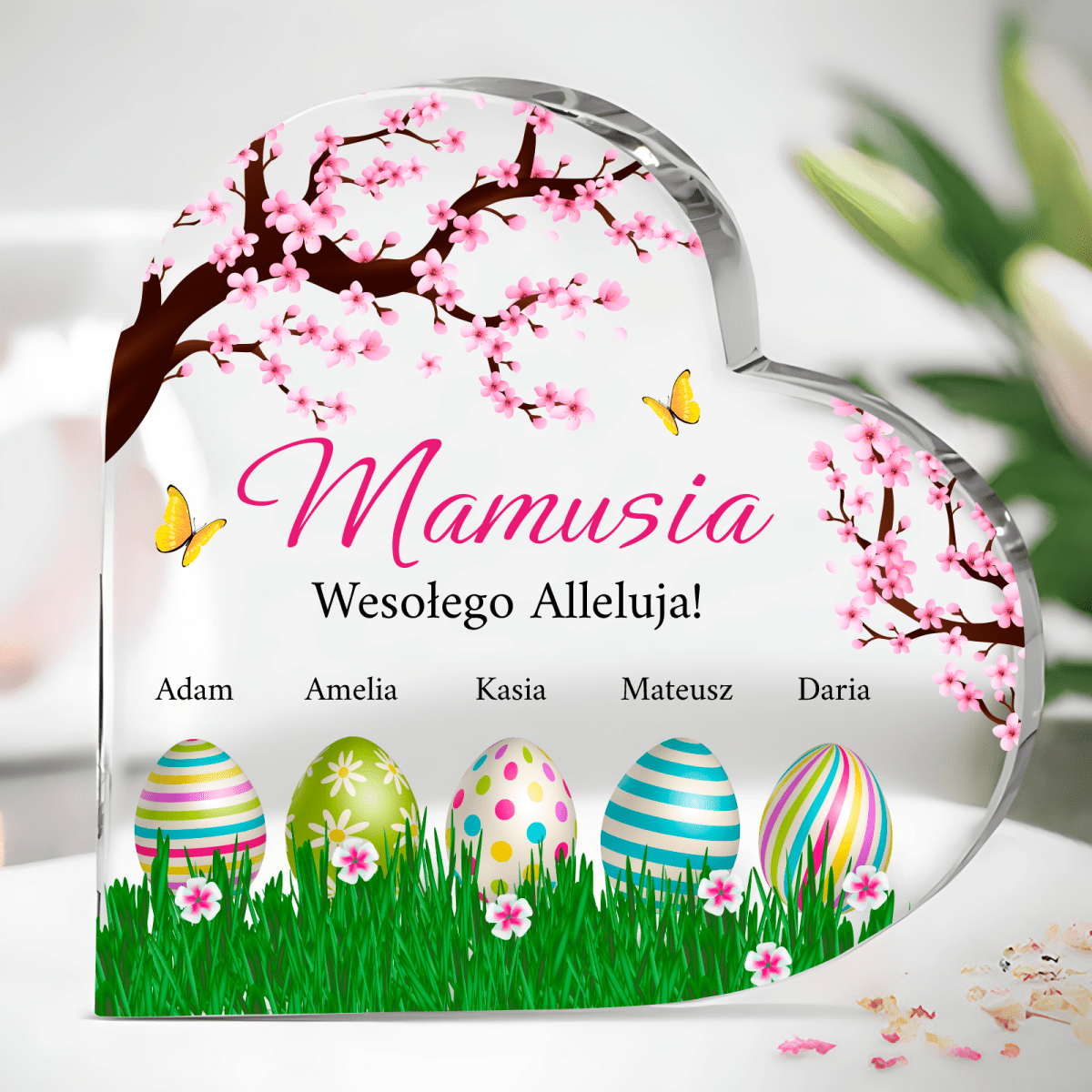Pisanki z imionami dla mamy - Szklane serce, spersonalizowany prezent dla mamy - idamell.com