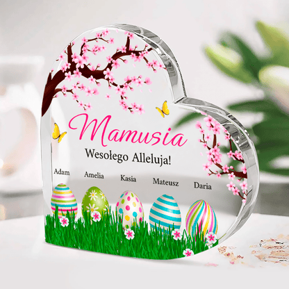 Pisanki z imionami dla mamy - Szklane serce, spersonalizowany prezent dla mamy - idamell.com