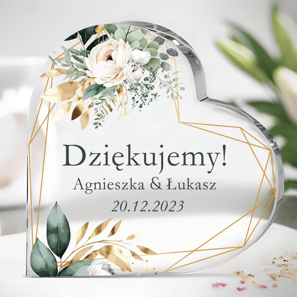 Podziękowanie ślubne - Szklane serce, spersonalizowany prezent dla rodziców - idamell.com
