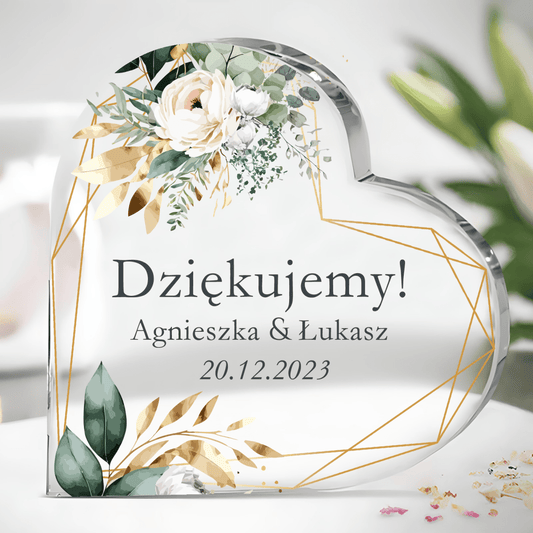 Podziękowanie ślubne - Szklane serce, spersonalizowany prezent dla rodziców - idamell.com